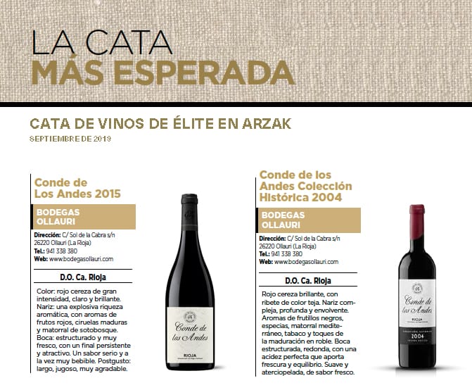 Two Conde de los Andes wines at Arzak's Elite tasting
